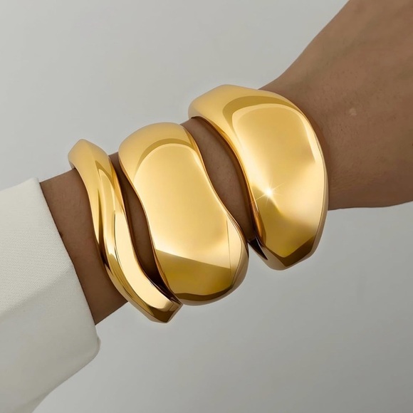 3 Pcs Chunky Gold Stackable Bracelet - Picture 4 of 4